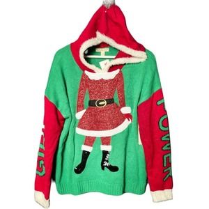 NWT Fred Meyer Women's  It's Our Time Christmas Girl Power Hoodie Sweater Large